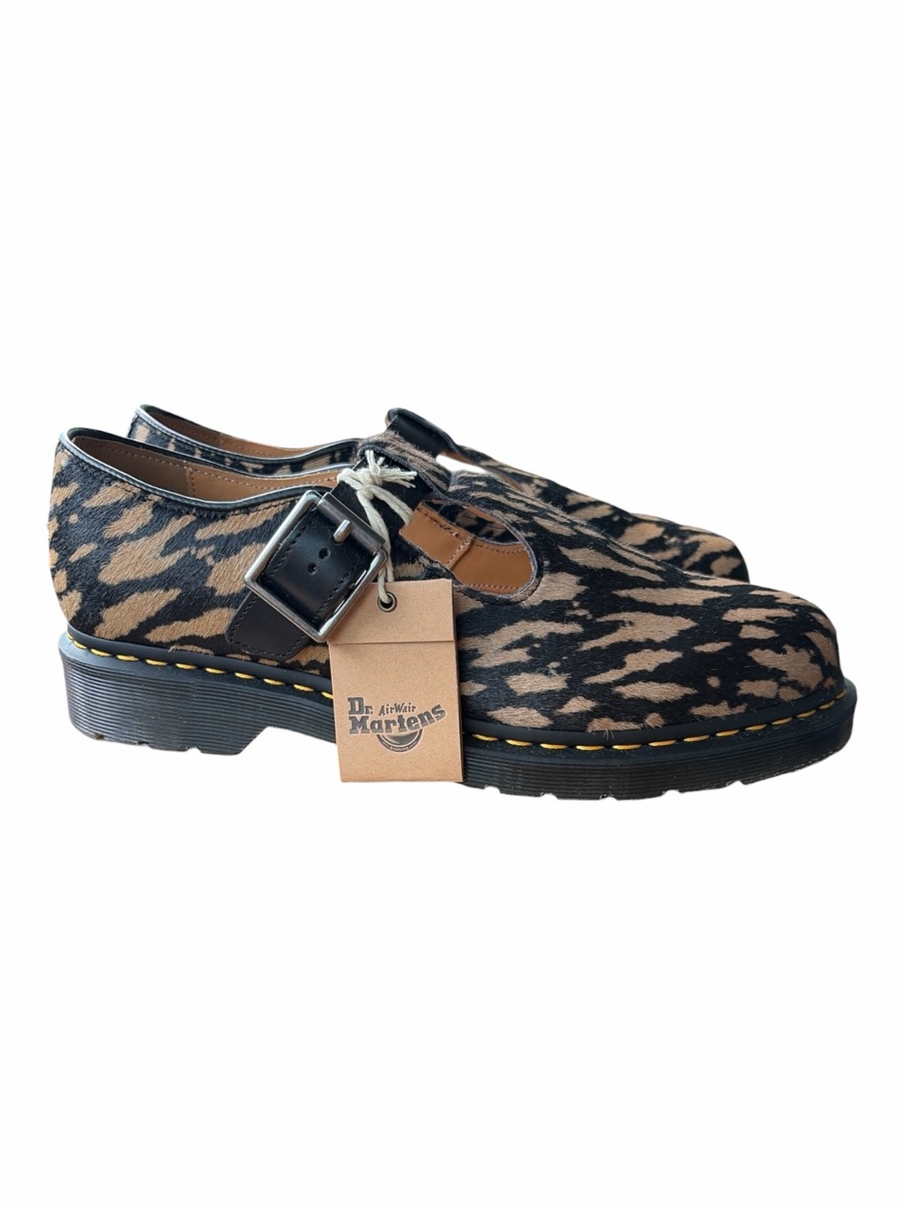 NWT Dr. Martens Black and Tan Calf Hair T-Bar Shoes